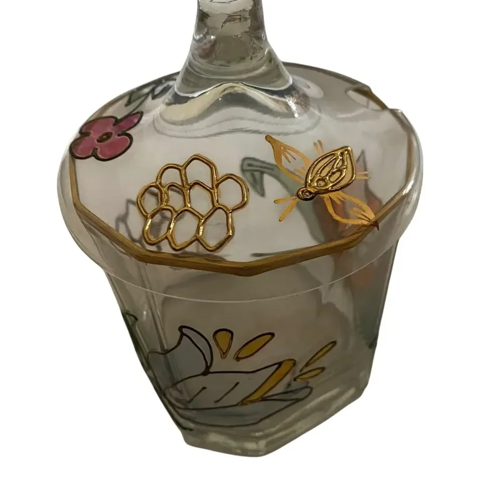 Vintage Honey Jar Sugar Blown Glass Hand Painted Floral Made in Germany